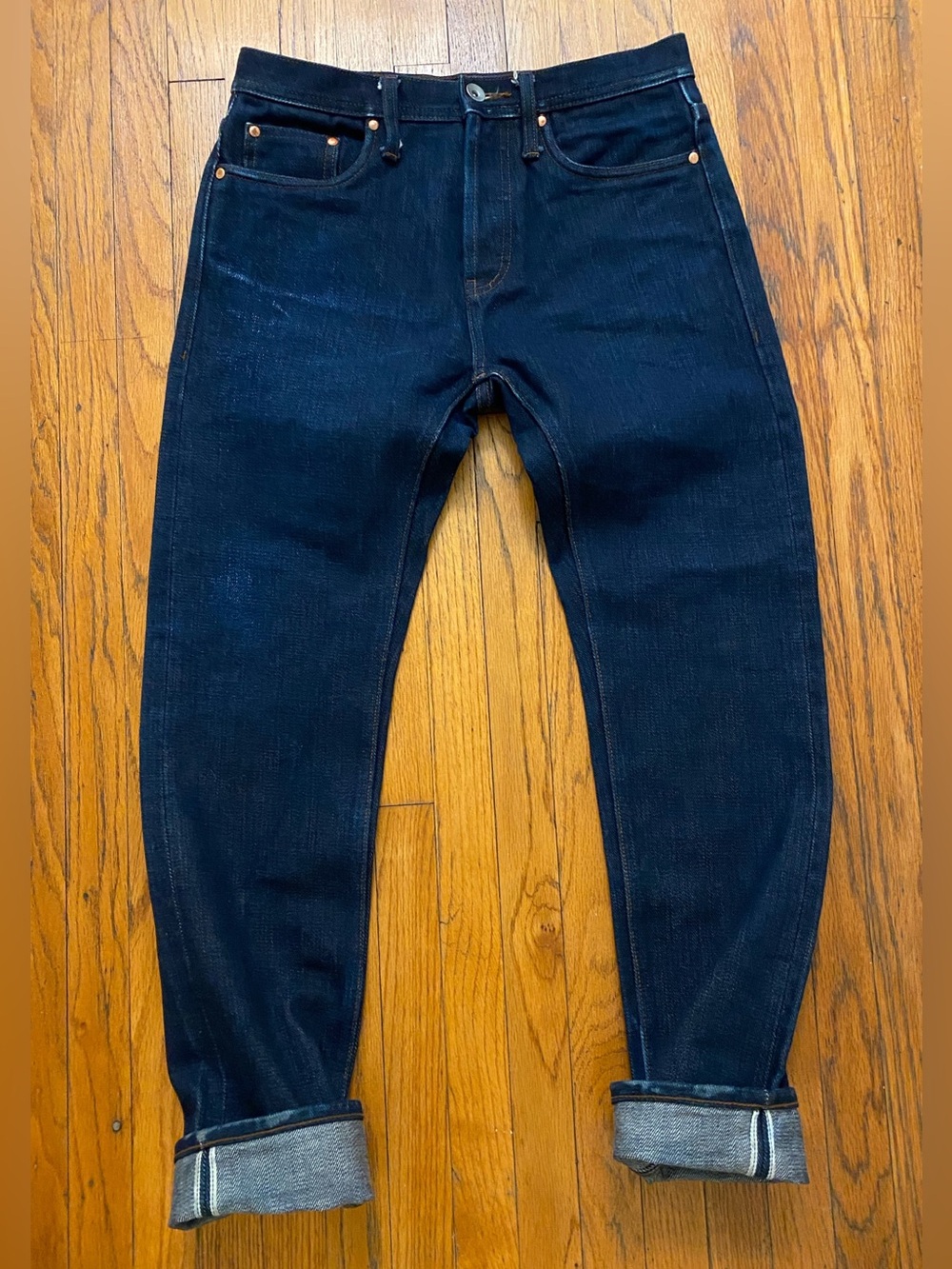 Men's The Unbranded Brand Tapered 21oz. Selvedge Denim Jeans Dark Blue Cotton
